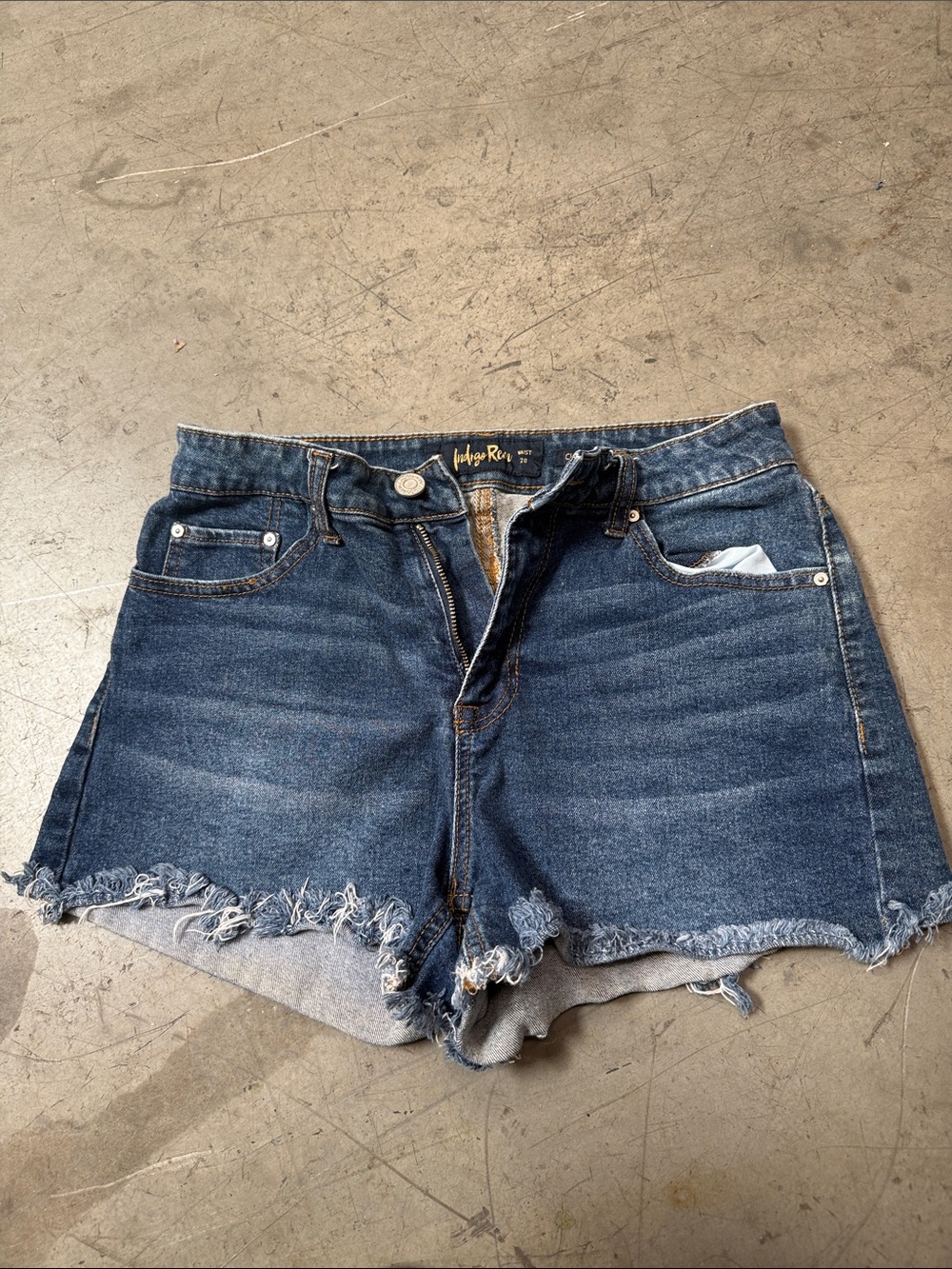 Indigo Rein Distressed Dark Blue Denim Cutoff Shorts